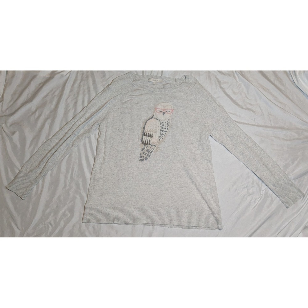 Loft Women's Sweater With Owl Wearing Glasses Crew Neck Size Large